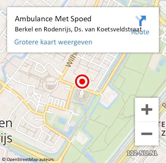 Locatie op kaart van de 112 melding: Ambulance Met Spoed Naar Berkel en Rodenrijs, Ds. van Koetsveldstraat op 5 juli 2024 21:04