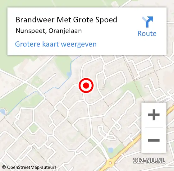 Locatie op kaart van de 112 melding: Brandweer Met Grote Spoed Naar Nunspeet, Oranjelaan op 5 juli 2024 21:06