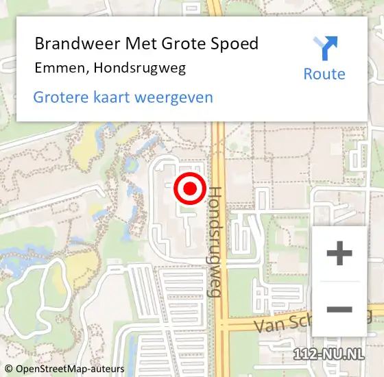 Locatie op kaart van de 112 melding: Brandweer Met Grote Spoed Naar Emmen, Hondsrugweg op 5 juli 2024 21:08