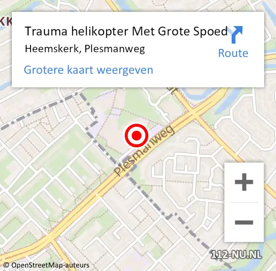 Locatie op kaart van de 112 melding: Trauma helikopter Met Grote Spoed Naar Heemskerk, Plesmanweg op 5 juli 2024 21:26