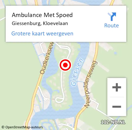 Locatie op kaart van de 112 melding: Ambulance Met Spoed Naar Giessenburg, Kloevelaan op 5 juli 2024 22:17