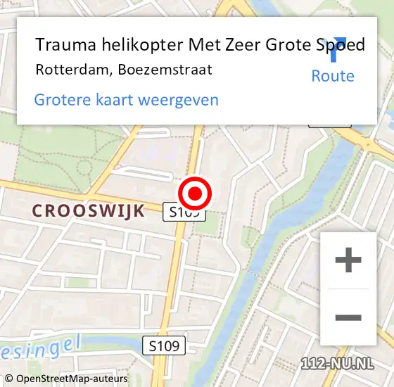 Locatie op kaart van de 112 melding: Trauma helikopter Met Zeer Grote Spoed Naar Rotterdam, Boezemstraat op 5 juli 2024 22:19