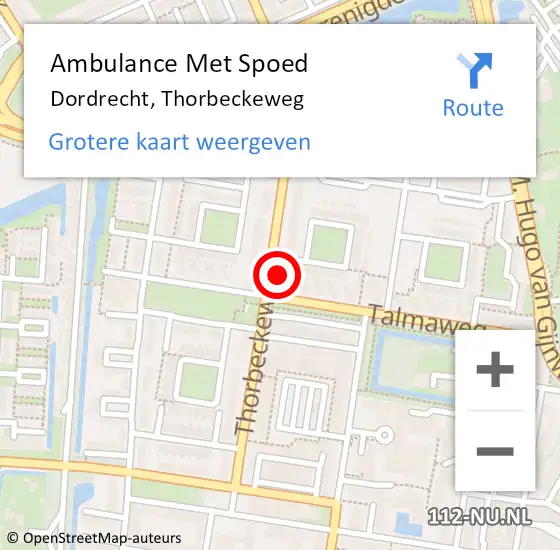 Locatie op kaart van de 112 melding: Ambulance Met Spoed Naar Dordrecht, Thorbeckeweg op 5 juli 2024 22:21