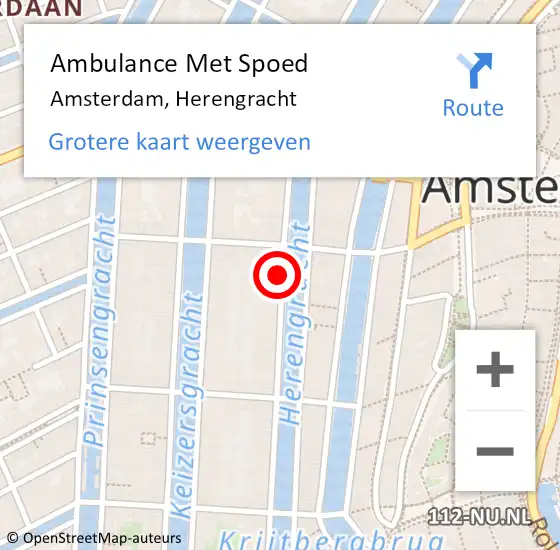 Locatie op kaart van de 112 melding: Ambulance Met Spoed Naar Amsterdam, Herengracht op 5 juli 2024 22:24