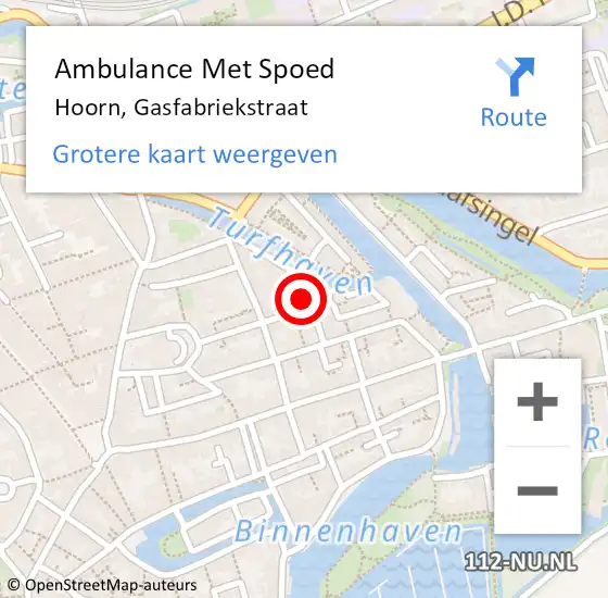 Locatie op kaart van de 112 melding: Ambulance Met Spoed Naar Hoorn, Gasfabriekstraat op 5 juli 2024 22:34