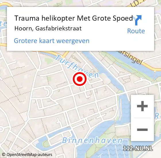 Locatie op kaart van de 112 melding: Trauma helikopter Met Grote Spoed Naar Hoorn, Gasfabriekstraat op 5 juli 2024 22:36