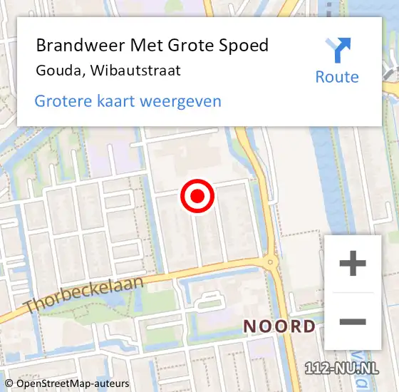 Locatie op kaart van de 112 melding: Brandweer Met Grote Spoed Naar Gouda, Wibautstraat op 5 juli 2024 22:36