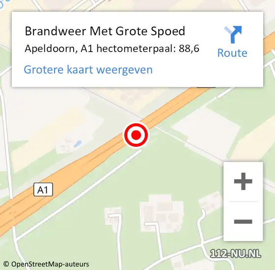 Locatie op kaart van de 112 melding: Brandweer Met Grote Spoed Naar Apeldoorn, A1 hectometerpaal: 88,6 op 5 juli 2024 22:46