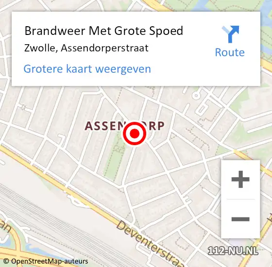 Locatie op kaart van de 112 melding: Brandweer Met Grote Spoed Naar Zwolle, Assendorperstraat op 5 juli 2024 23:01