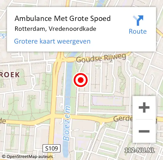 Locatie op kaart van de 112 melding: Ambulance Met Grote Spoed Naar Rotterdam, Vredenoordkade op 5 juli 2024 23:03