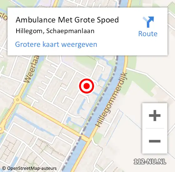 Locatie op kaart van de 112 melding: Ambulance Met Grote Spoed Naar Hillegom, Schaepmanlaan op 5 juli 2024 23:46