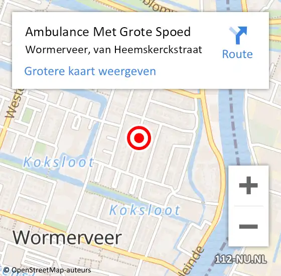 Locatie op kaart van de 112 melding: Ambulance Met Grote Spoed Naar Wormerveer, van Heemskerckstraat op 6 juli 2024 00:10