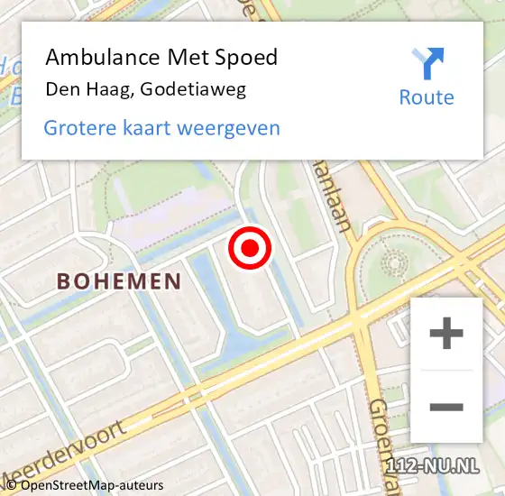 Locatie op kaart van de 112 melding: Ambulance Met Spoed Naar Den Haag, Godetiaweg op 6 juli 2024 00:13