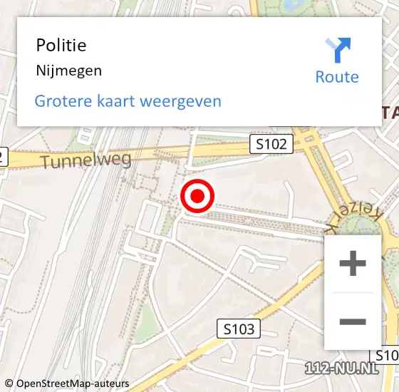 Locatie op kaart van de 112 melding: Politie Nijmegen op 6 juli 2024 00:16