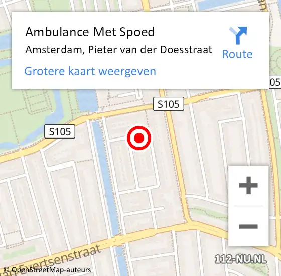 Locatie op kaart van de 112 melding: Ambulance Met Spoed Naar Amsterdam, Pieter van der Doesstraat op 6 juli 2024 01:05