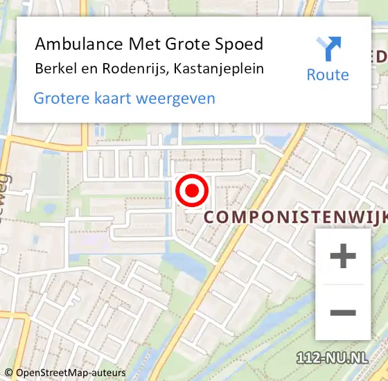 Locatie op kaart van de 112 melding: Ambulance Met Grote Spoed Naar Berkel en Rodenrijs, Kastanjeplein op 6 juli 2024 01:20