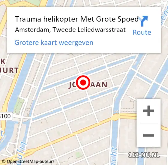 Locatie op kaart van de 112 melding: Trauma helikopter Met Grote Spoed Naar Amsterdam, Tweede Leliedwarsstraat op 6 juli 2024 01:44