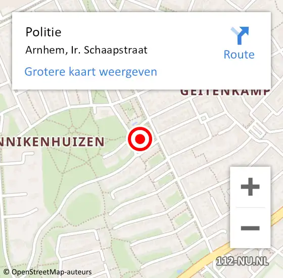 Locatie op kaart van de 112 melding: Politie Arnhem, Ir. Schaapstraat op 6 juli 2024 01:53