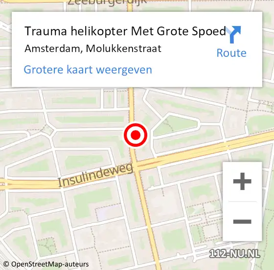 Locatie op kaart van de 112 melding: Trauma helikopter Met Grote Spoed Naar Amsterdam, Molukkenstraat op 6 juli 2024 01:54