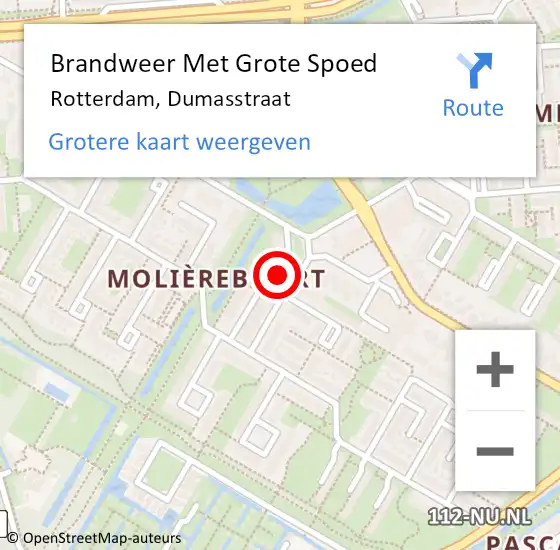 Locatie op kaart van de 112 melding: Brandweer Met Grote Spoed Naar Rotterdam, Dumasstraat op 6 juli 2024 02:00