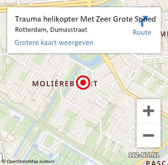 Locatie op kaart van de 112 melding: Trauma helikopter Met Zeer Grote Spoed Naar Rotterdam, Dumasstraat op 6 juli 2024 02:01