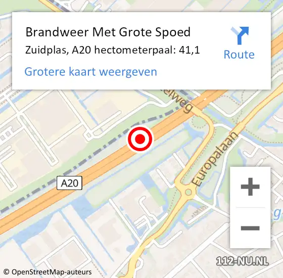 Locatie op kaart van de 112 melding: Brandweer Met Grote Spoed Naar Zuidplas, A20 hectometerpaal: 41,1 op 6 juli 2024 02:23