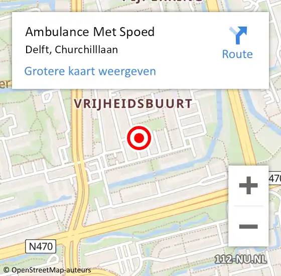 Locatie op kaart van de 112 melding: Ambulance Met Spoed Naar Delft, Churchilllaan op 6 juli 2024 02:25