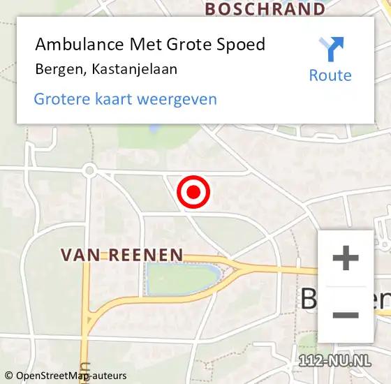 Locatie op kaart van de 112 melding: Ambulance Met Grote Spoed Naar Bergen, Kastanjelaan op 6 juli 2024 02:40