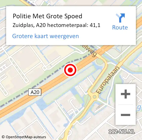 Locatie op kaart van de 112 melding: Politie Met Grote Spoed Naar Zuidplas, A20 hectometerpaal: 41,1 op 6 juli 2024 02:50