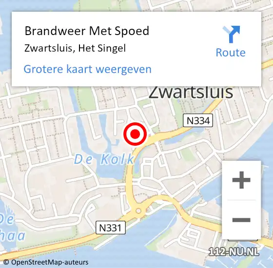 Locatie op kaart van de 112 melding: Brandweer Met Spoed Naar Zwartsluis, Het Singel op 6 juli 2024 03:13