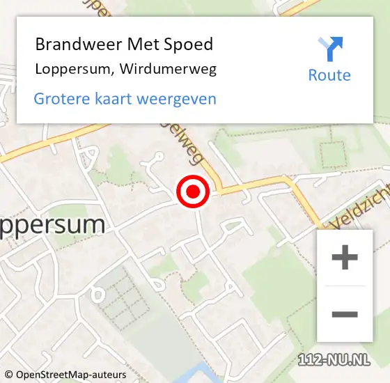 Locatie op kaart van de 112 melding: Brandweer Met Spoed Naar Loppersum, Wirdumerweg op 6 juli 2024 03:15