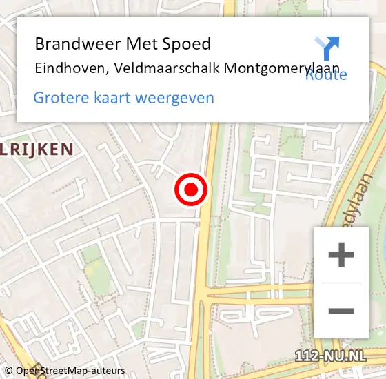 Locatie op kaart van de 112 melding: Brandweer Met Spoed Naar Eindhoven, Veldmaarschalk Montgomerylaan op 6 juli 2024 03:31