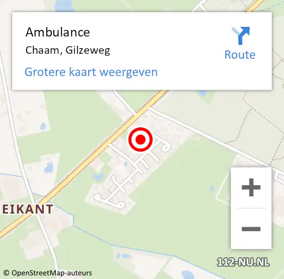 Locatie op kaart van de 112 melding: Ambulance Chaam, Gilzeweg op 6 juli 2024 03:36