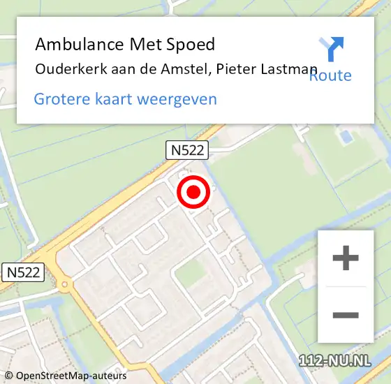 Locatie op kaart van de 112 melding: Ambulance Met Spoed Naar Ouderkerk aan de Amstel, Pieter Lastman op 6 juli 2024 04:07