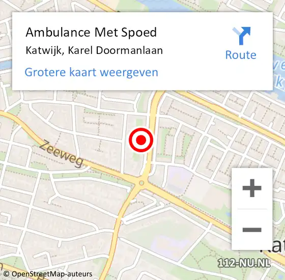 Locatie op kaart van de 112 melding: Ambulance Met Spoed Naar Katwijk, Karel Doormanlaan op 6 juli 2024 04:21