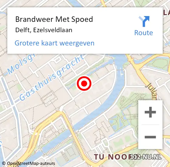 Locatie op kaart van de 112 melding: Brandweer Met Spoed Naar Delft, Ezelsveldlaan op 6 juli 2024 04:32