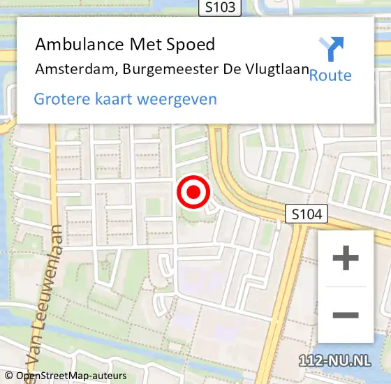 Locatie op kaart van de 112 melding: Ambulance Met Spoed Naar Amsterdam, Burgemeester De Vlugtlaan op 6 juli 2024 05:34