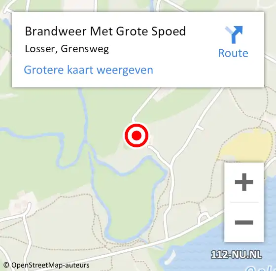 Locatie op kaart van de 112 melding: Brandweer Met Grote Spoed Naar Losser, Grensweg op 6 juli 2024 06:01