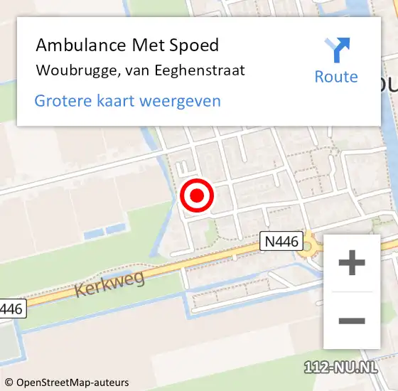 Locatie op kaart van de 112 melding: Ambulance Met Spoed Naar Woubrugge, van Eeghenstraat op 6 juli 2024 06:18