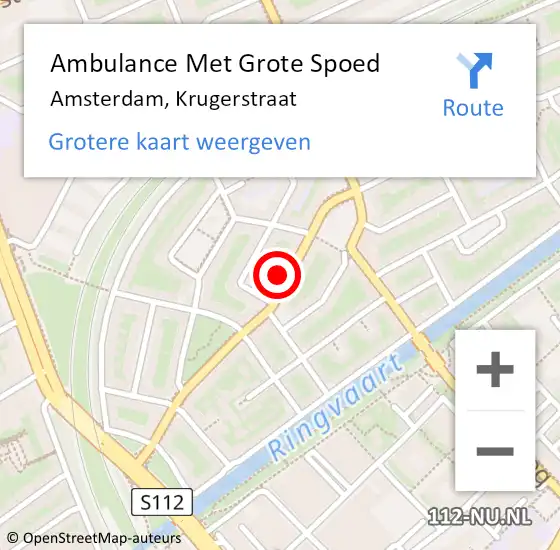 Locatie op kaart van de 112 melding: Ambulance Met Grote Spoed Naar Amsterdam, Krugerstraat op 6 juli 2024 06:57