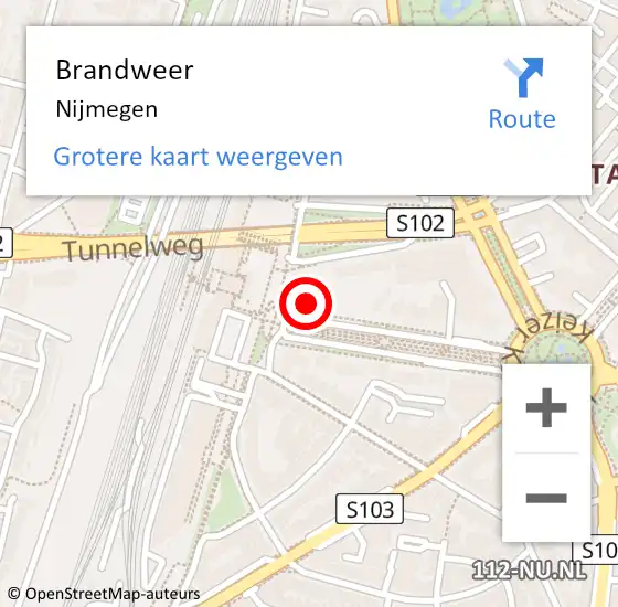 Locatie op kaart van de 112 melding: Brandweer Nijmegen op 6 juli 2024 07:25