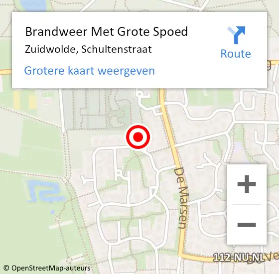 Locatie op kaart van de 112 melding: Brandweer Met Grote Spoed Naar Zuidwolde, Schultenstraat op 6 juli 2024 08:32