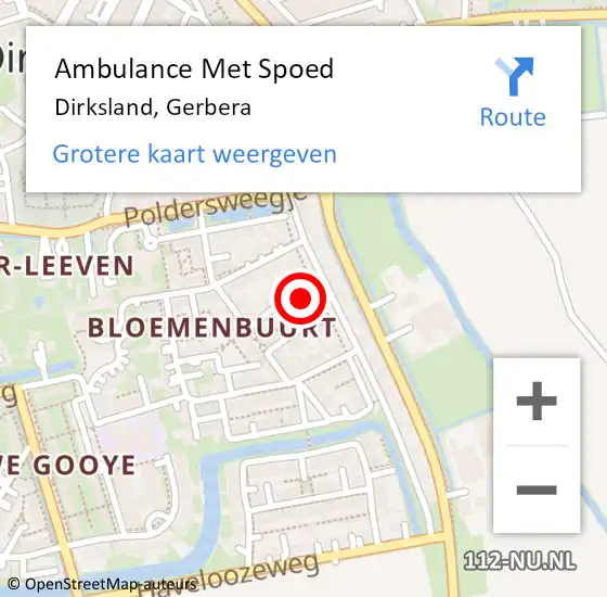 Locatie op kaart van de 112 melding: Ambulance Met Spoed Naar Dirksland, Gerbera op 6 juli 2024 09:01