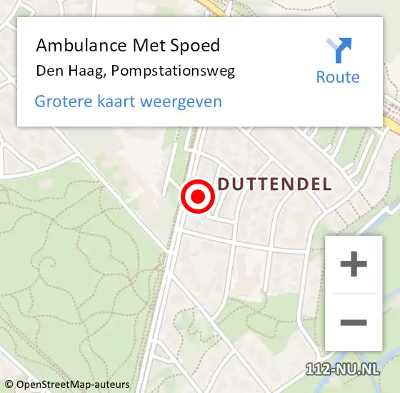 Locatie op kaart van de 112 melding: Ambulance Met Spoed Naar Den Haag, Pompstationsweg op 6 juli 2024 09:17