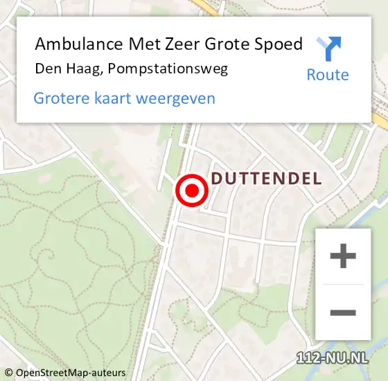 Locatie op kaart van de 112 melding: Ambulance Met Zeer Grote Spoed Naar Den Haag, Pompstationsweg op 6 juli 2024 09:17