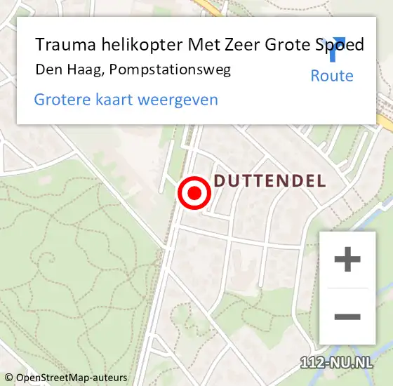 Locatie op kaart van de 112 melding: Trauma helikopter Met Zeer Grote Spoed Naar Den Haag, Pompstationsweg op 6 juli 2024 09:18