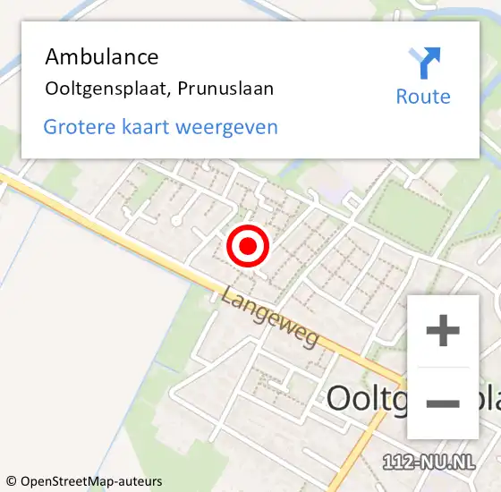 Locatie op kaart van de 112 melding: Ambulance Ooltgensplaat, Prunuslaan op 6 juli 2024 09:25