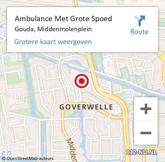 Locatie op kaart van de 112 melding: Ambulance Met Grote Spoed Naar Gouda, Middenmolenplein op 6 juli 2024 09:31