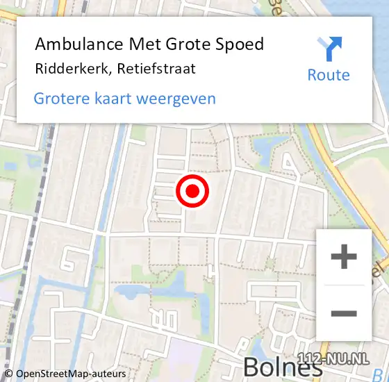 Locatie op kaart van de 112 melding: Ambulance Met Grote Spoed Naar Ridderkerk, Retiefstraat op 6 juli 2024 10:13