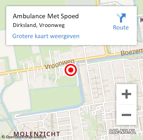 Locatie op kaart van de 112 melding: Ambulance Met Spoed Naar Dirksland, Vroonweg op 6 juli 2024 10:23